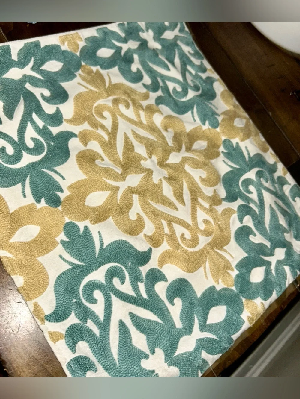 GREEN GOLD OFF WHITE Damask Embroidered Cotton Canvas Pillow Covers Zipper (4)